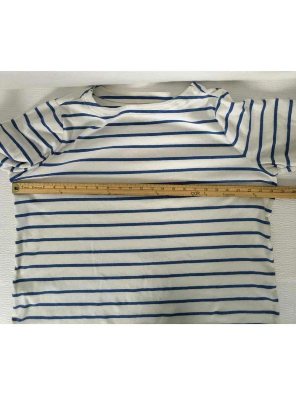 CJ Banks Top Women Size 1X White w Blue Stripes Short Sleeve T shirt Round Neck - Picture 8 of 14